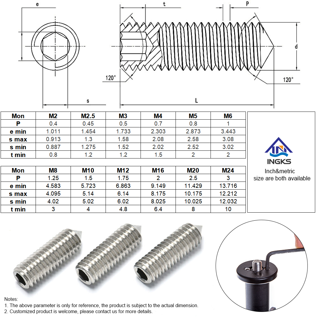 A2 A4 Stainless Steel Hexagon Socket Cone Point Set Screw (7)