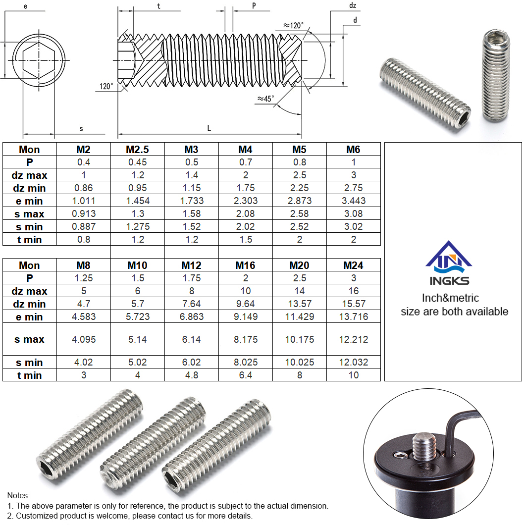 SS304 SS316 Metric Inch Size Hexagon Socket Cup Point Set Screw (4)