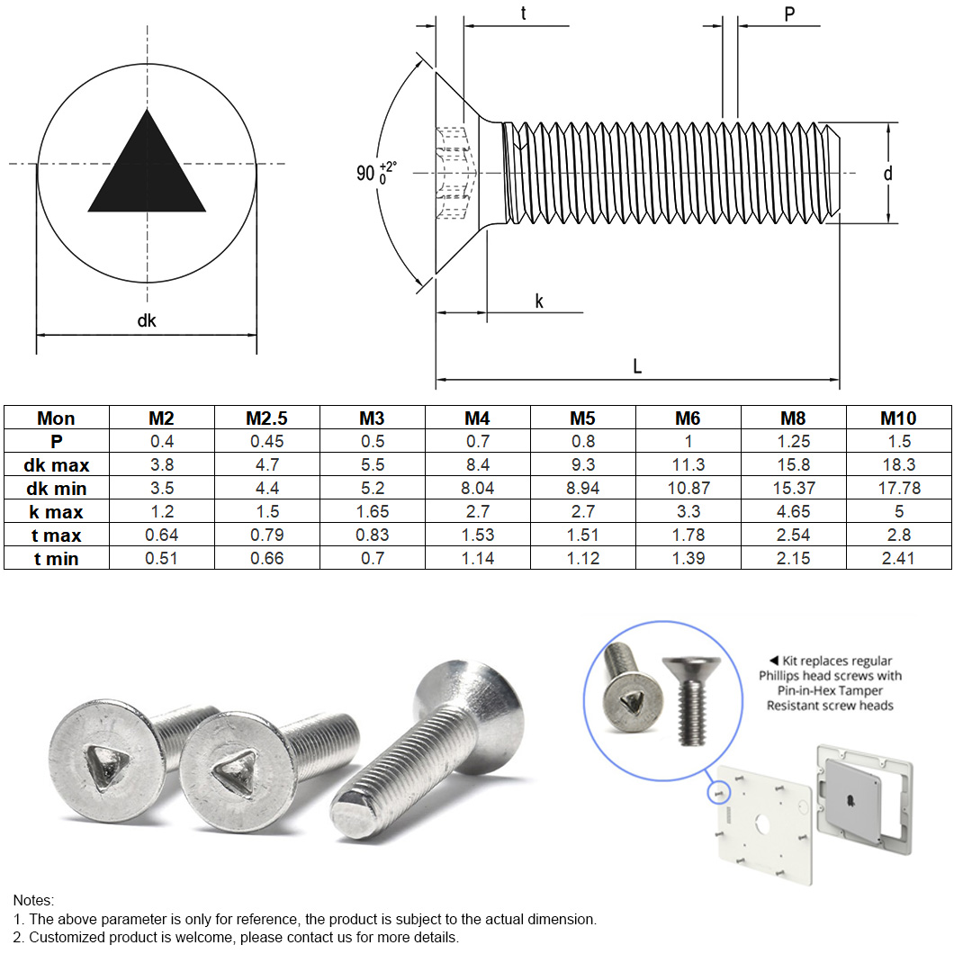 A2 A4 Triangle Socket CSK Head Security Screw (1)