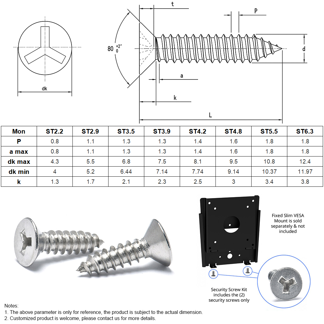 Stainles Steel Metric Inch Size Y-type CSK Head Security Screw (1)
