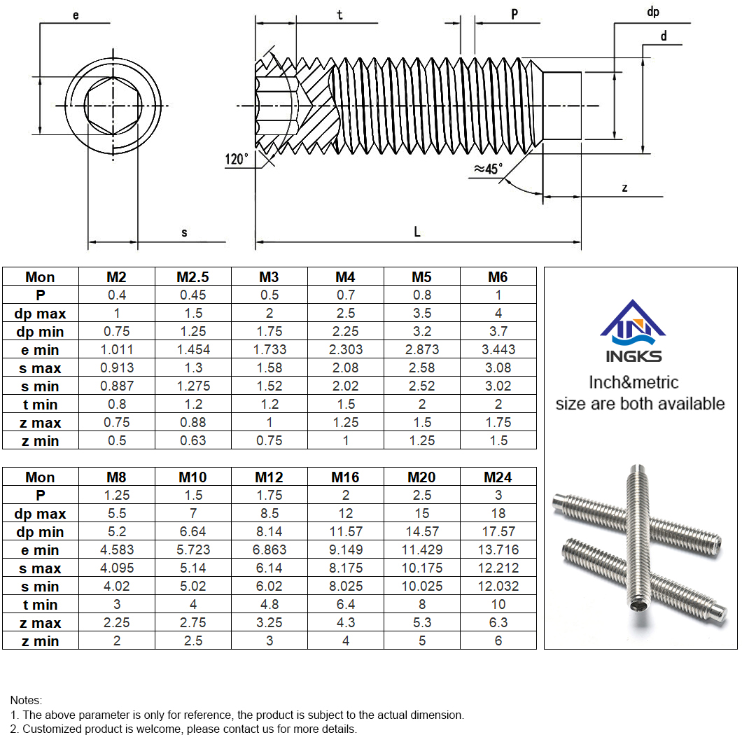 Stainless Steel 304 316 Hexagon Socket Dog Point Set Screw (2)