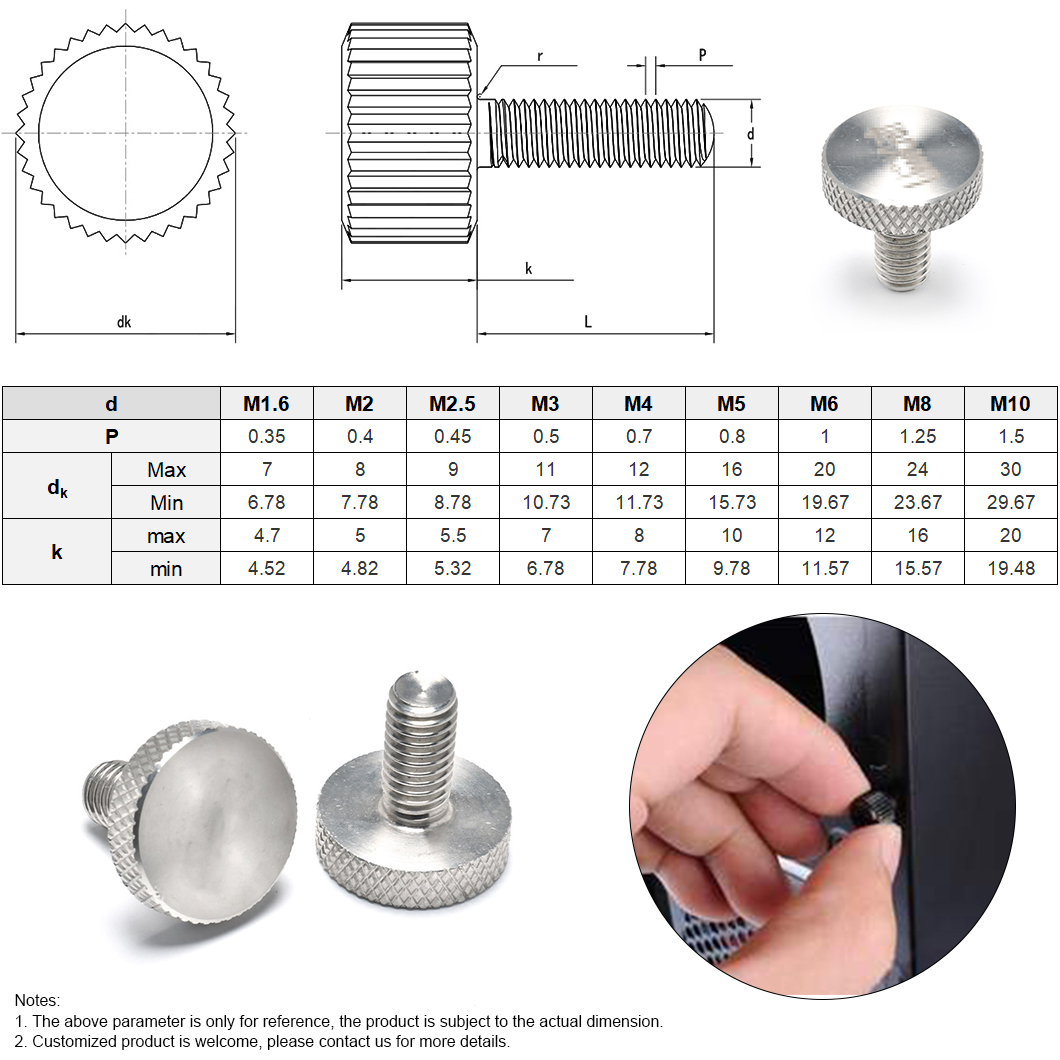 INGKS SS304 Diamond Knurled Cheese Head Thumb Screw (1)