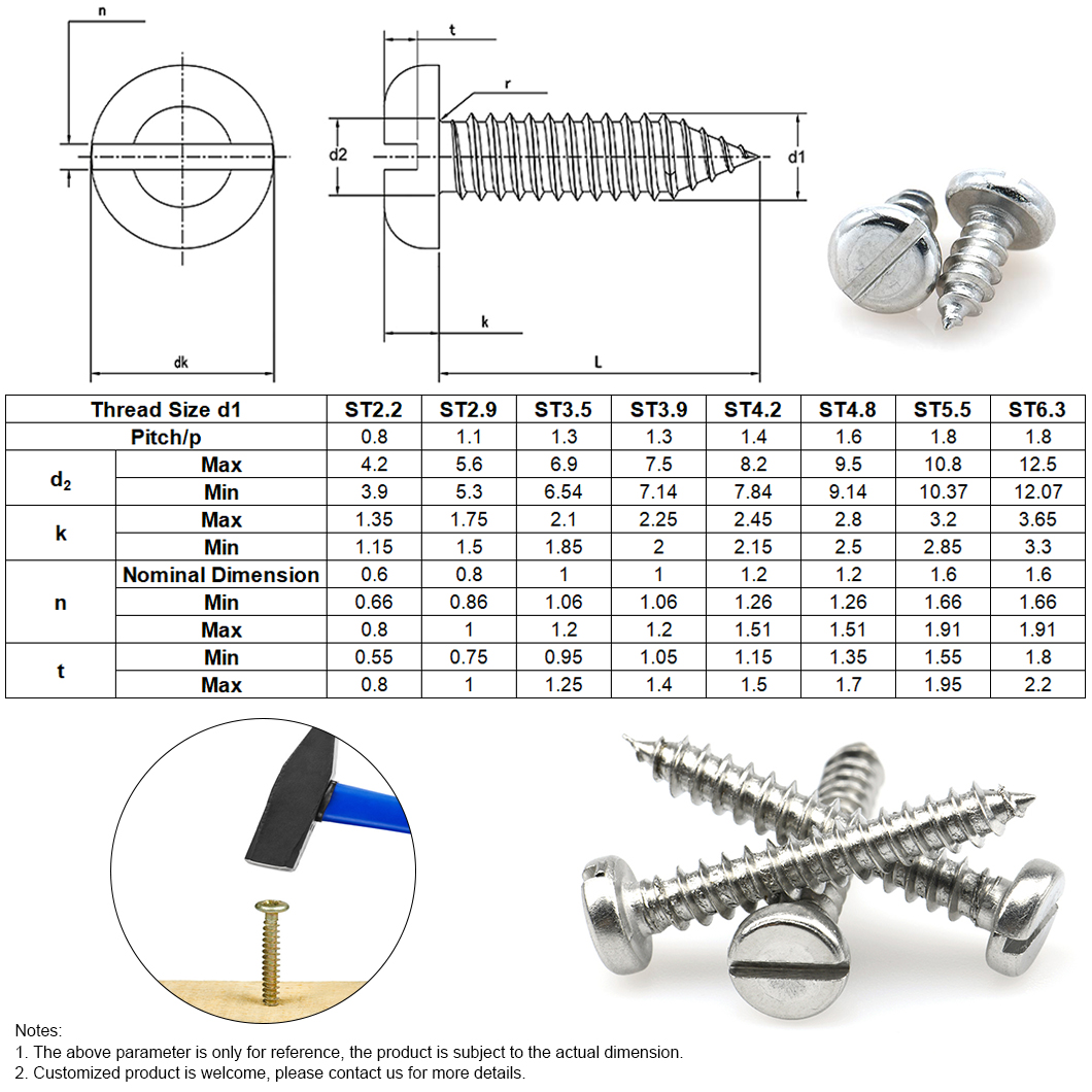 18-8 Stainless Steel 304 316 Slotted Pan Head Tapping Screw (2)