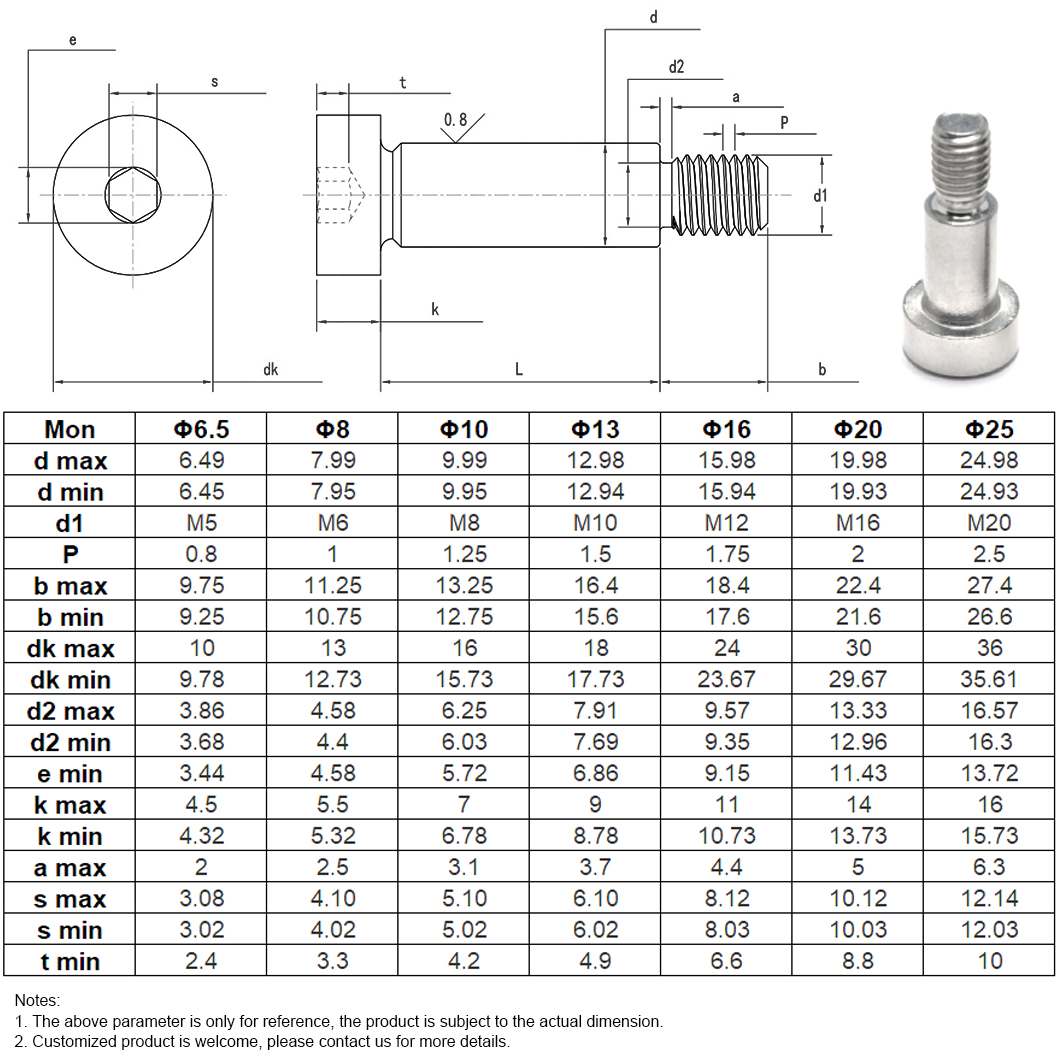 Stainless Steel Hexagon Socket Cheese Smooth Head Shoulder Screw (7)