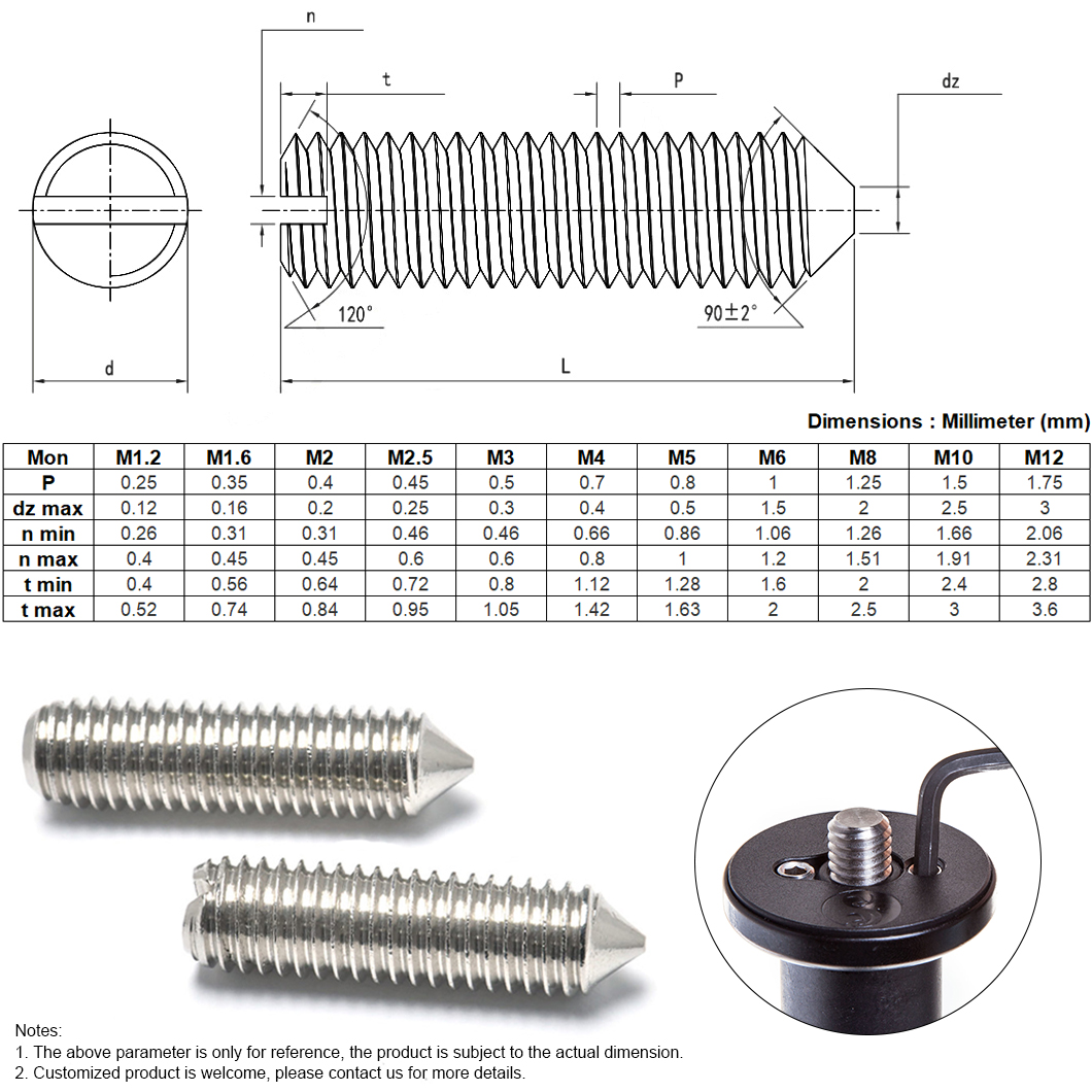 slotted set screw with cone point