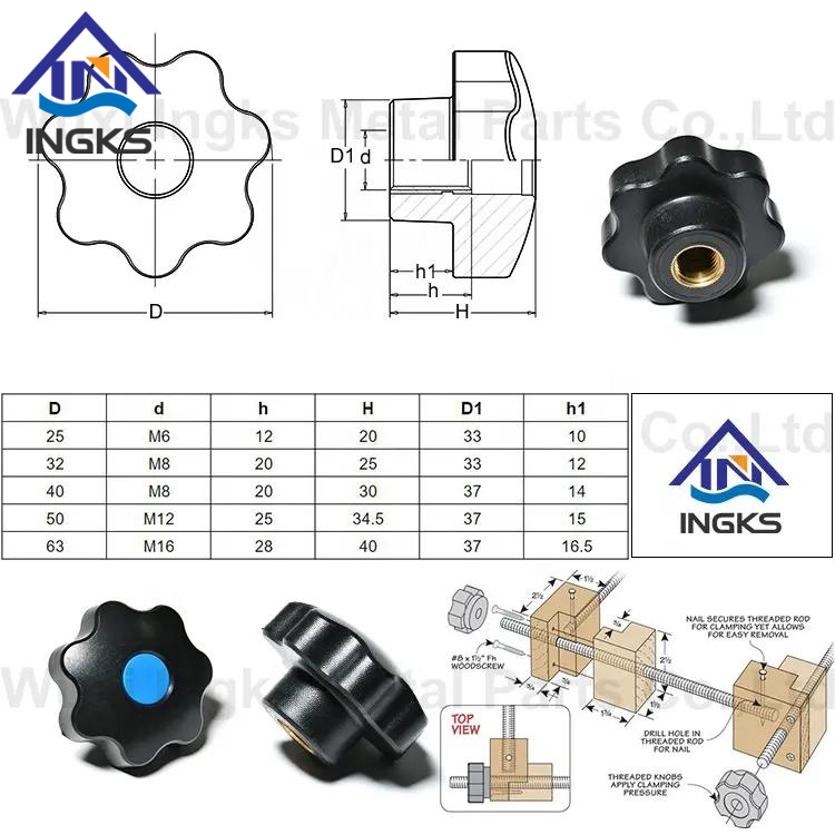 Plastic Cover Five Lobe Clamping Knob Brass Insert Nut Bakelite Plastic Star Knob Male