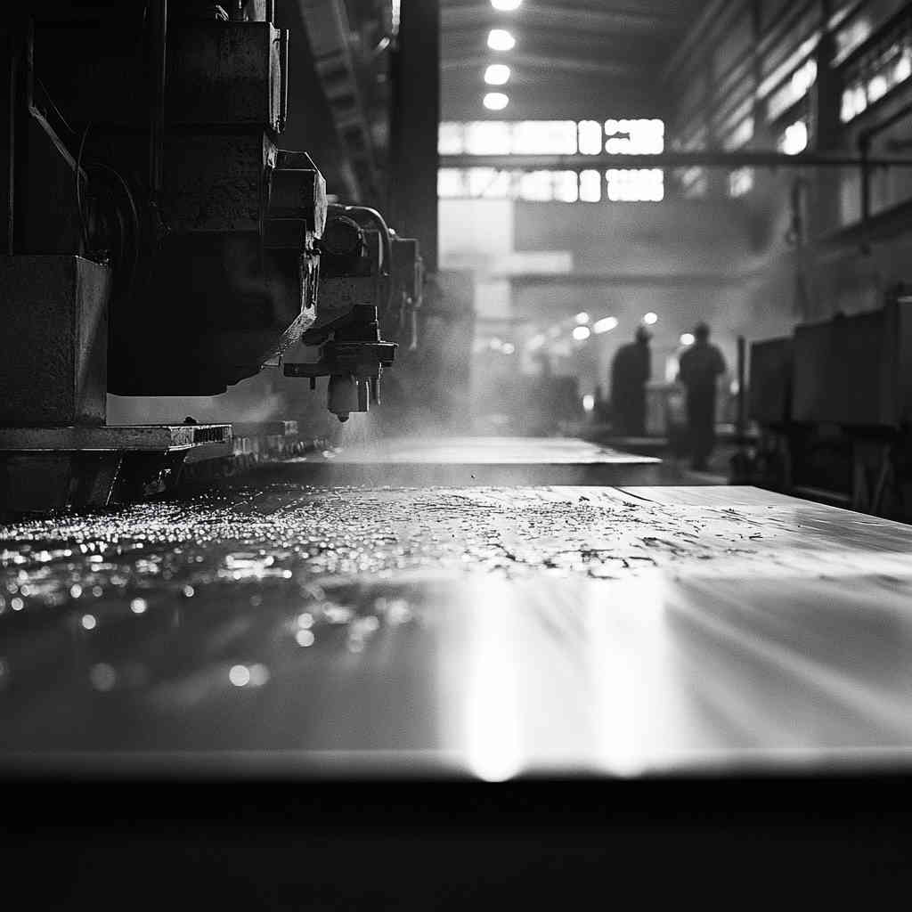 Sheet metal being processed in a factory